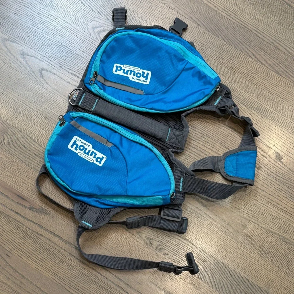 Outward Hound Dog Backpack Carrier Hiking Camping Travel Blue Large